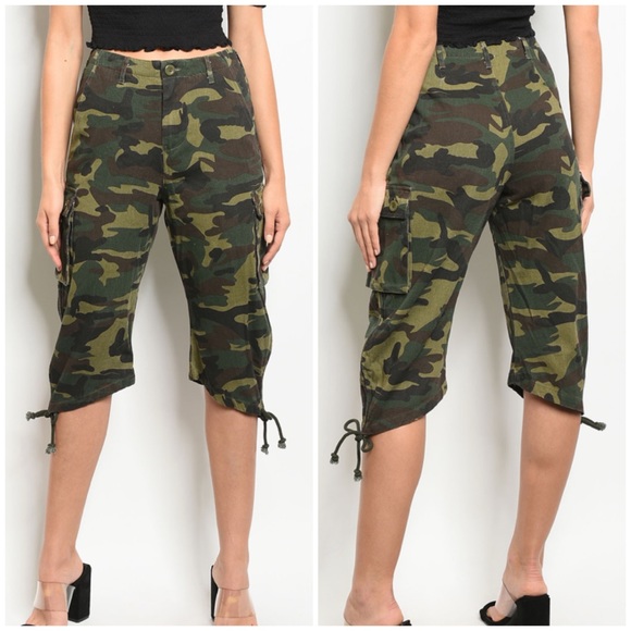 January Summer Pants & Jumpsuits Olive Camo Cropped Pants Poshmark